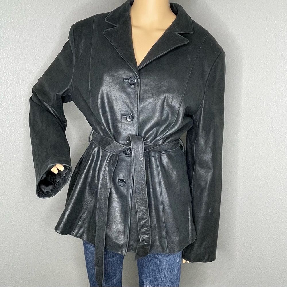 Raffaelo Leather Jacket Black Belted Size XL